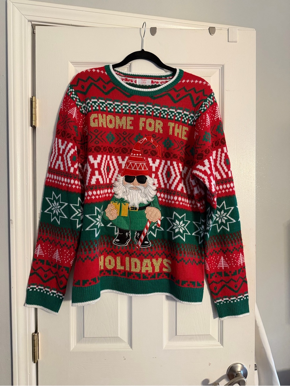 Holiday Time Red & Green Gnome Holiday Sweater